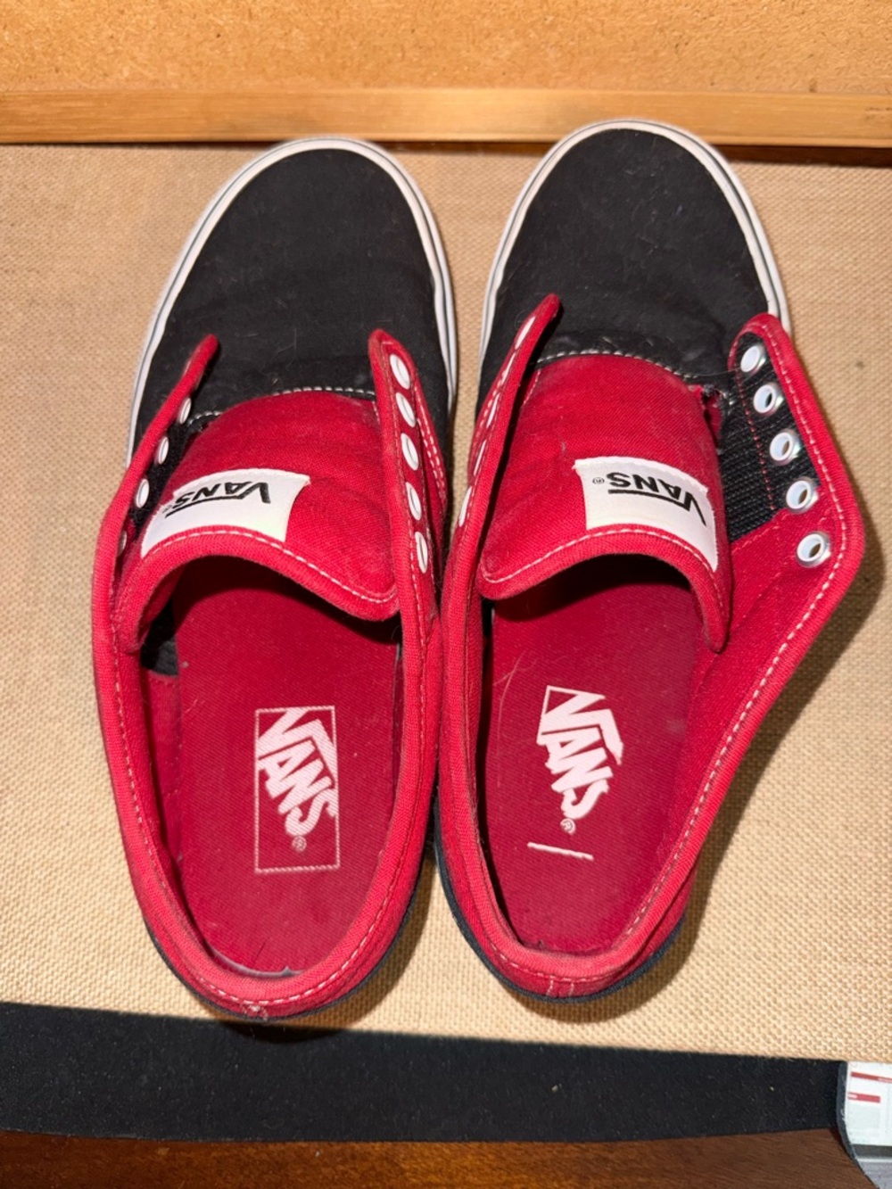 Vans Black and Red Low-Top Skate Sneakers